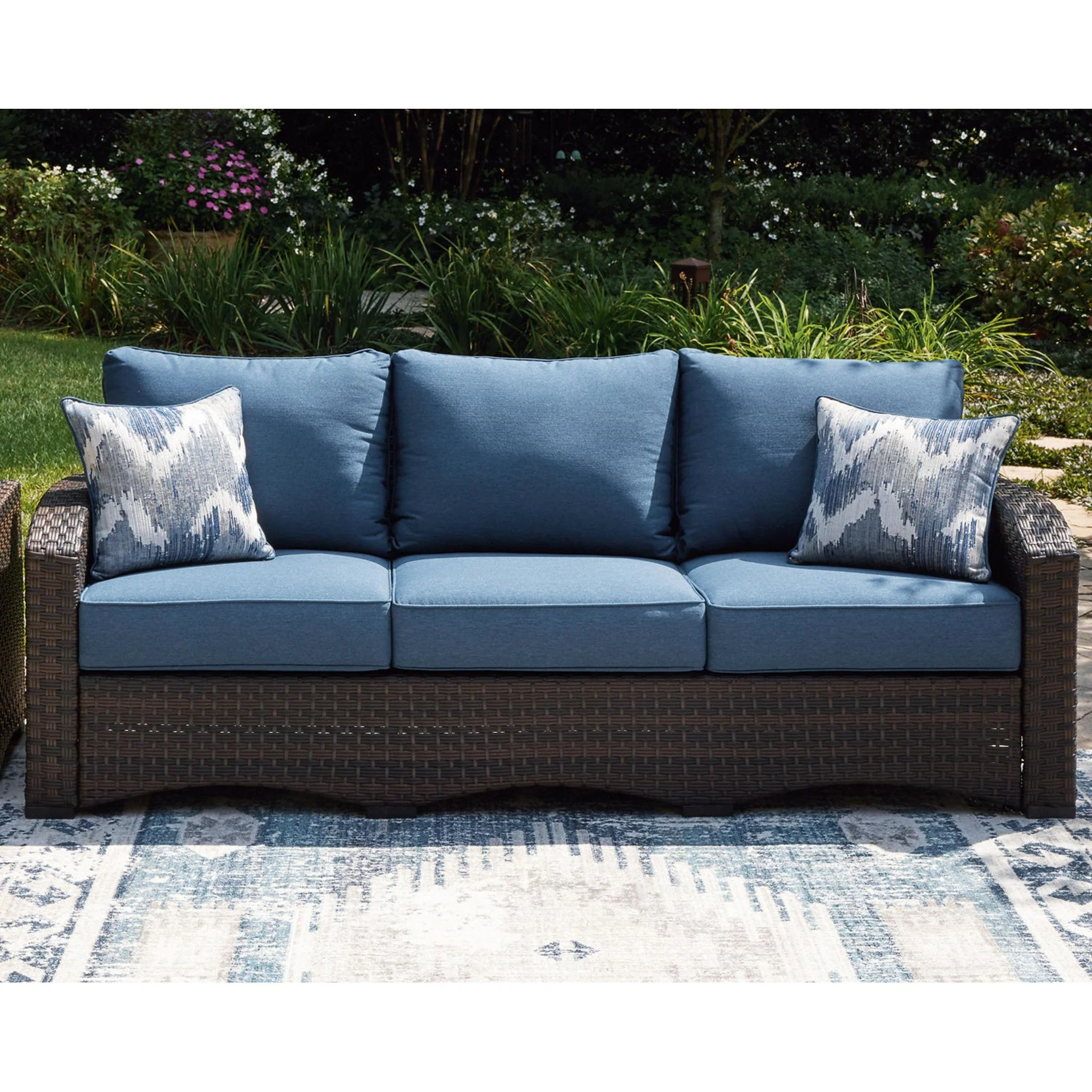 Windglow Outdoor Sofa with Cushion - Blue/Brown - Image 2