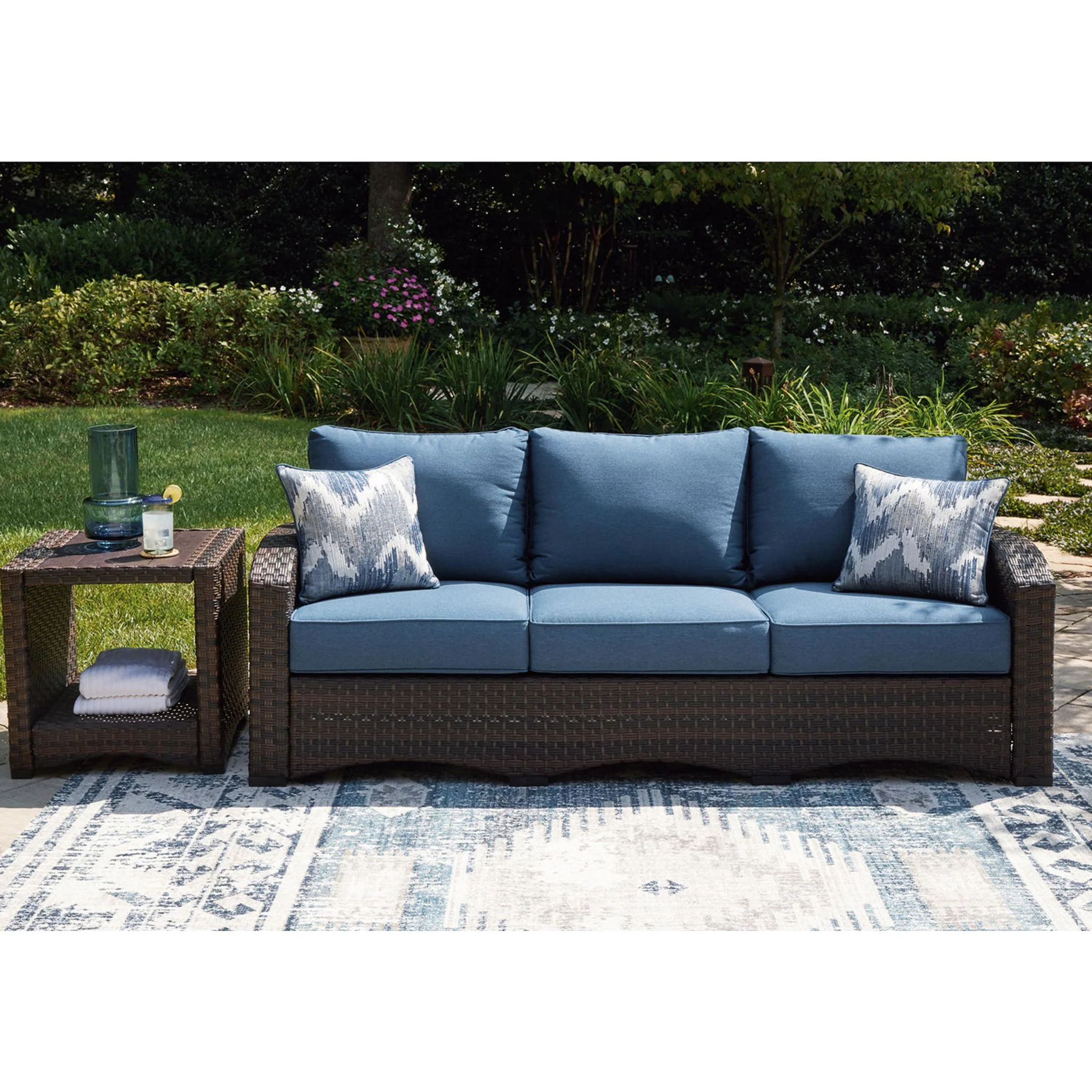 Windglow Outdoor Sofa with Cushion - Blue/Brown - Image 3