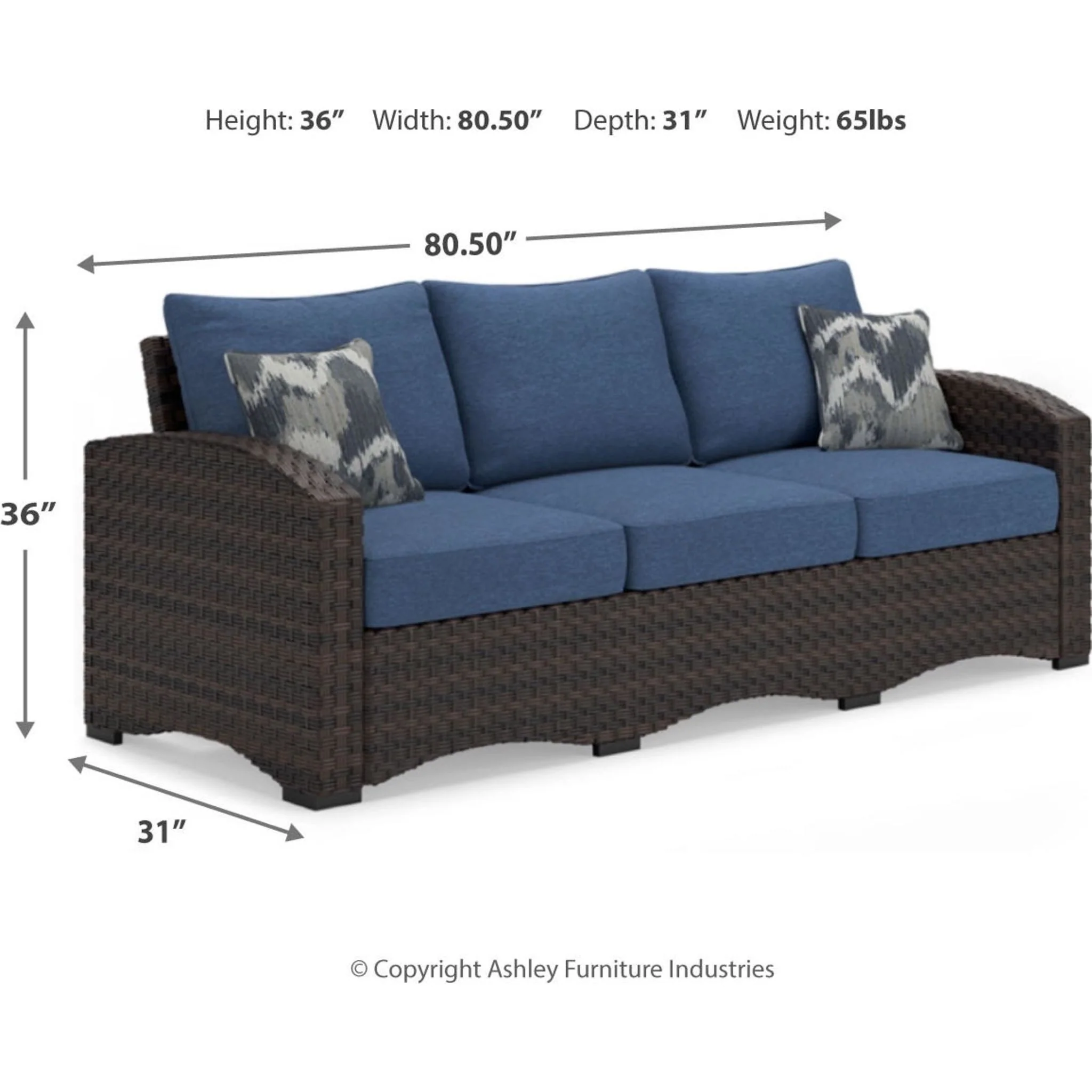 Windglow Outdoor Sofa with Cushion - Blue/Brown - Image 5