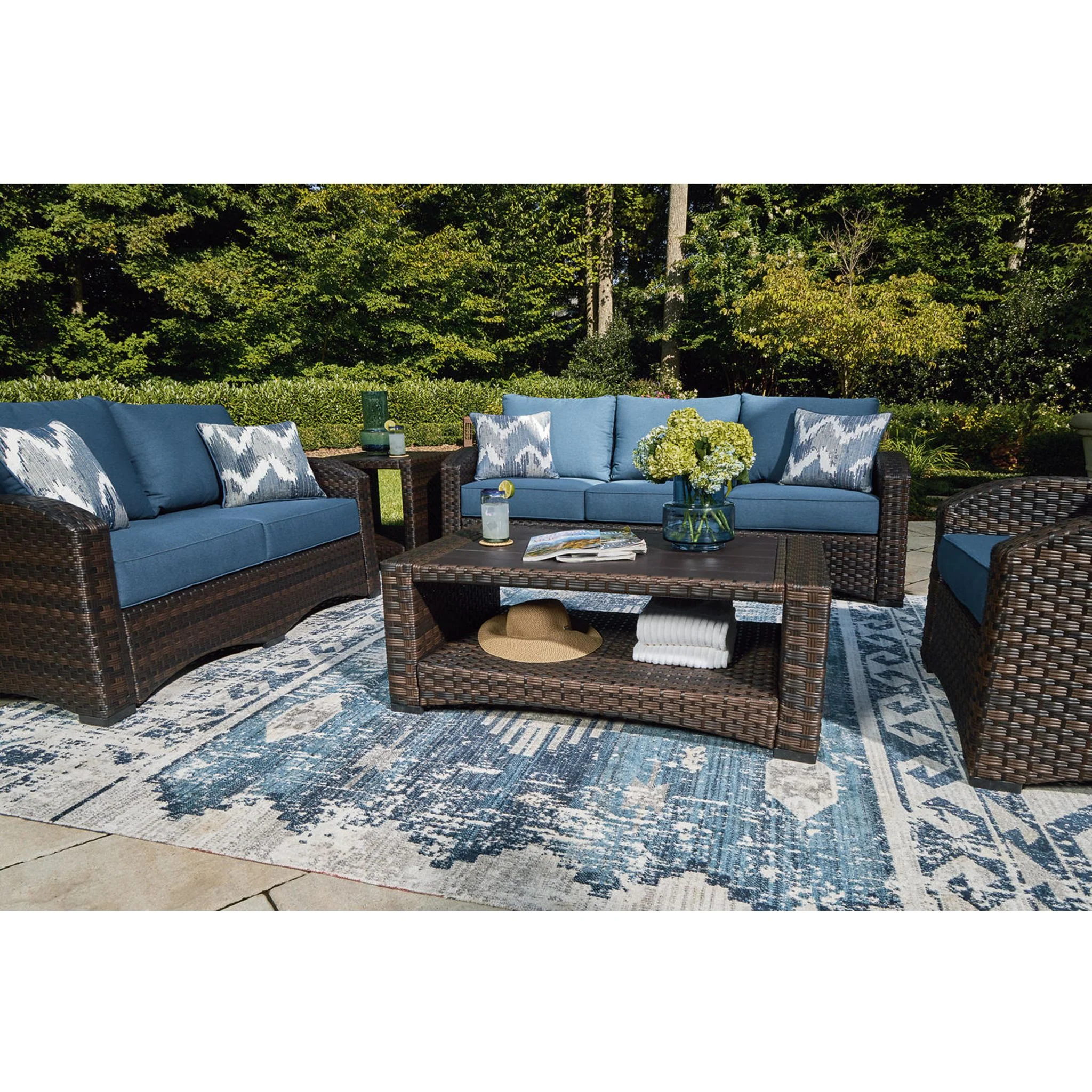 Windglow Outdoor Sofa with Cushion - Blue/Brown - Image 7