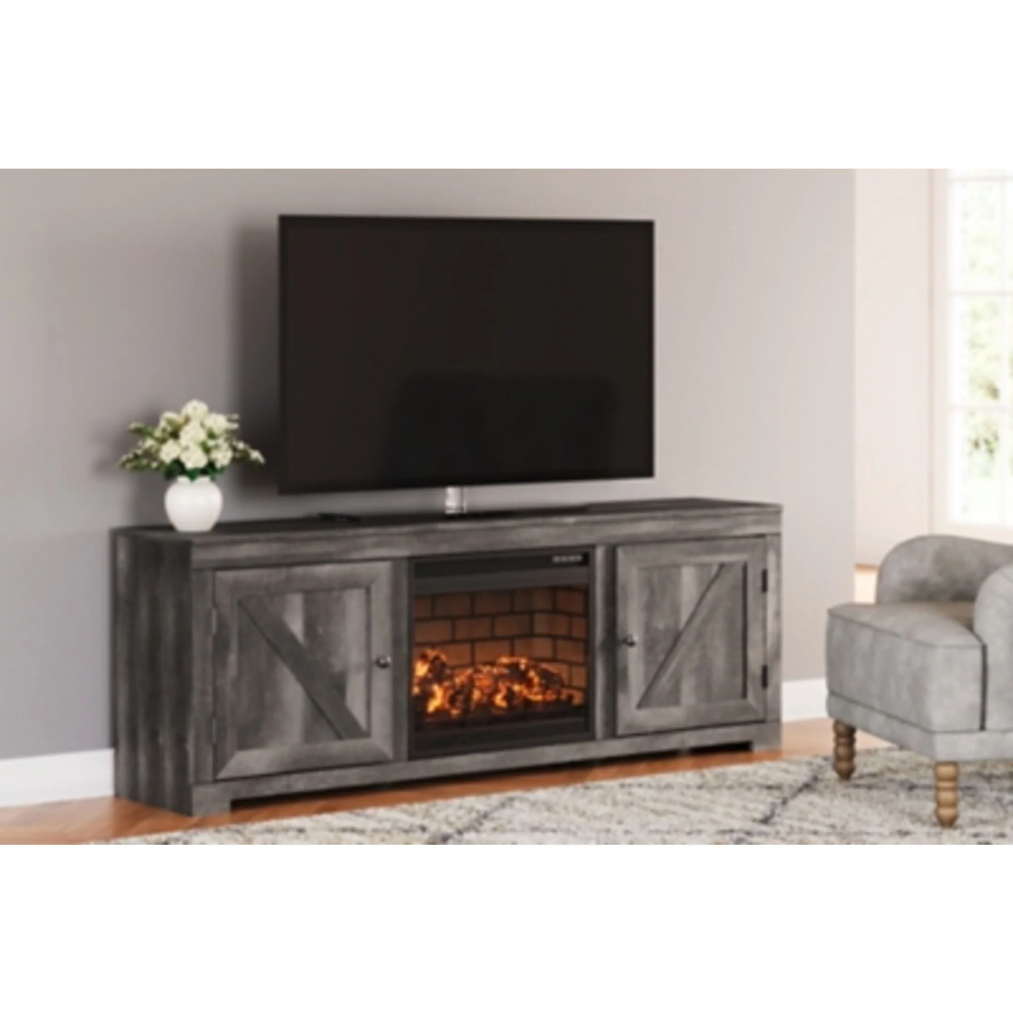 Wynnlow TV Stand with Fireplace - Gray - Image 2