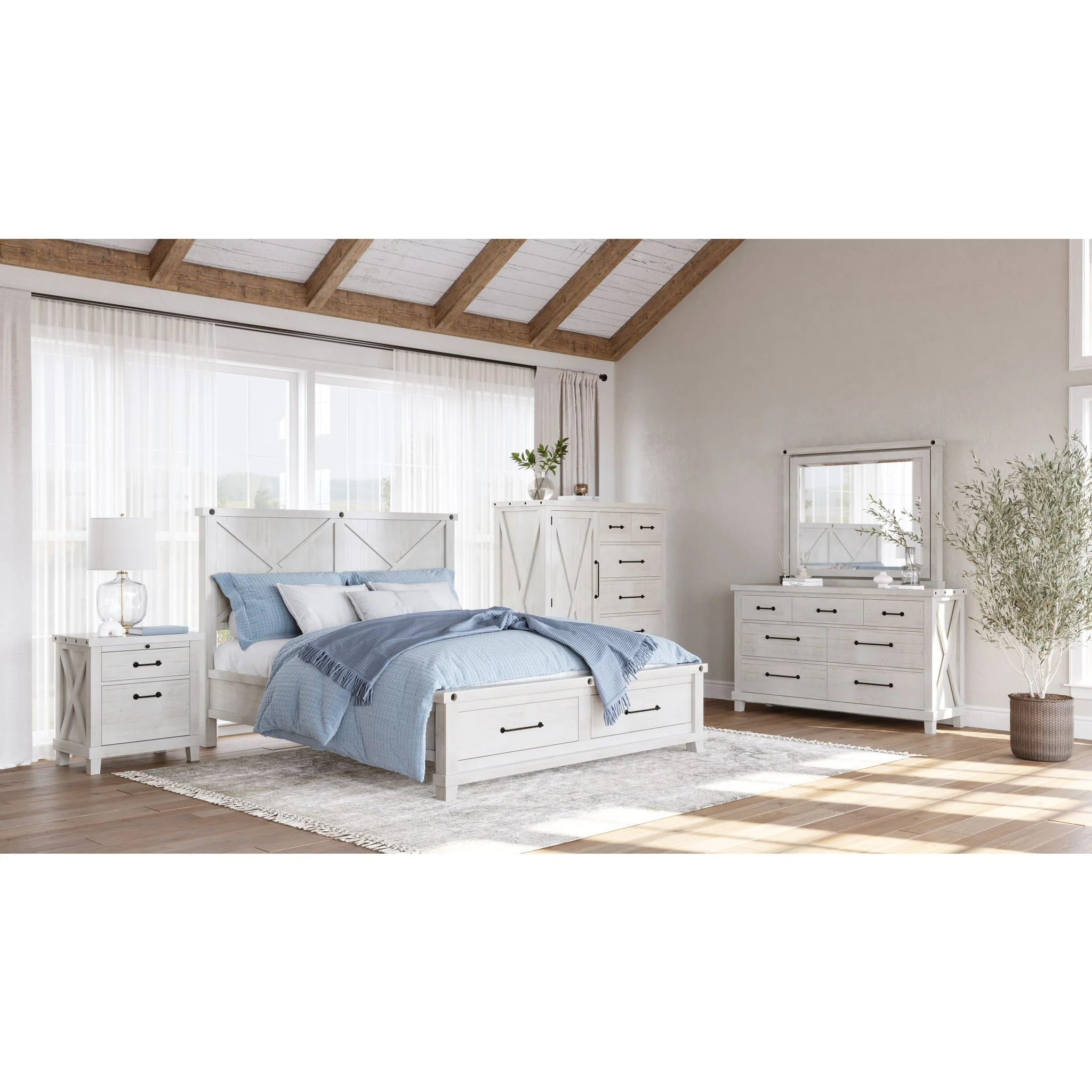 Yosemite 6 Piece Full Storage Bedroom - Rustic White - Image 5