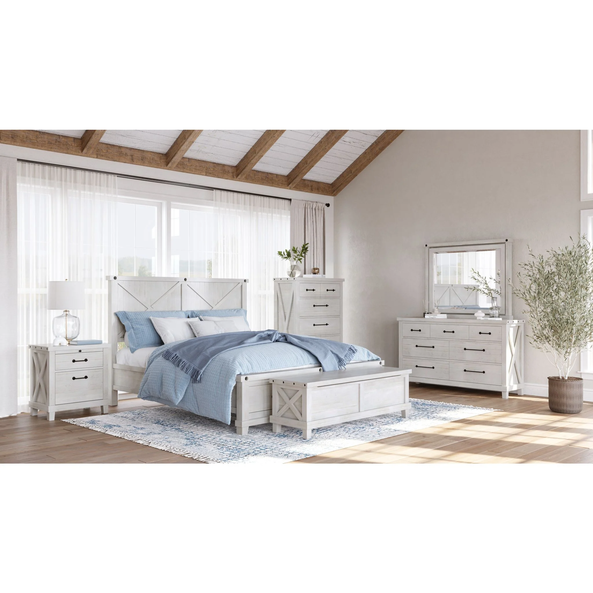 Yosemite 6 Piece King Panel Bedroom - Rustic White - Image 5