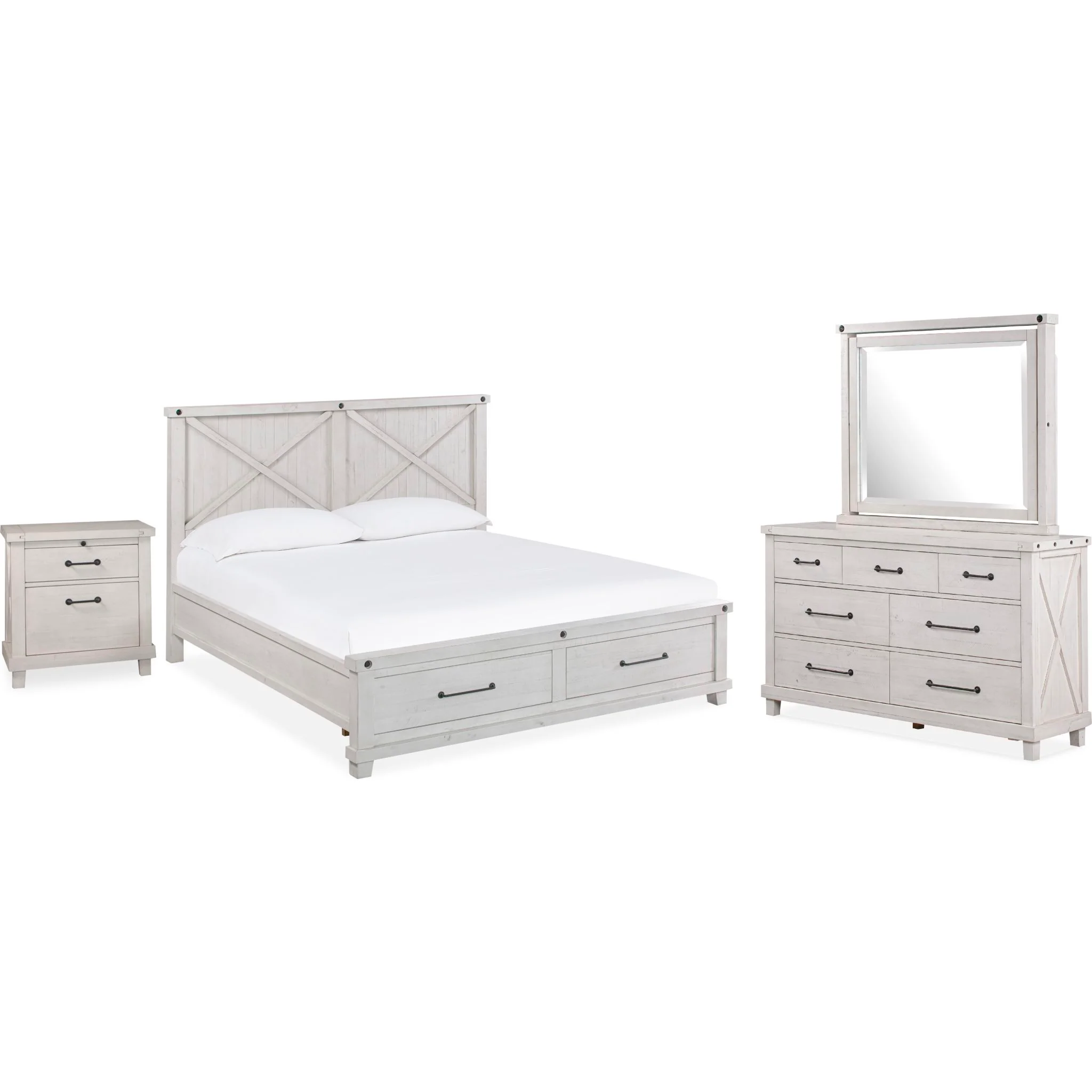 Yosemite 6 Piece Queen Storage Bedroom - Rustic White