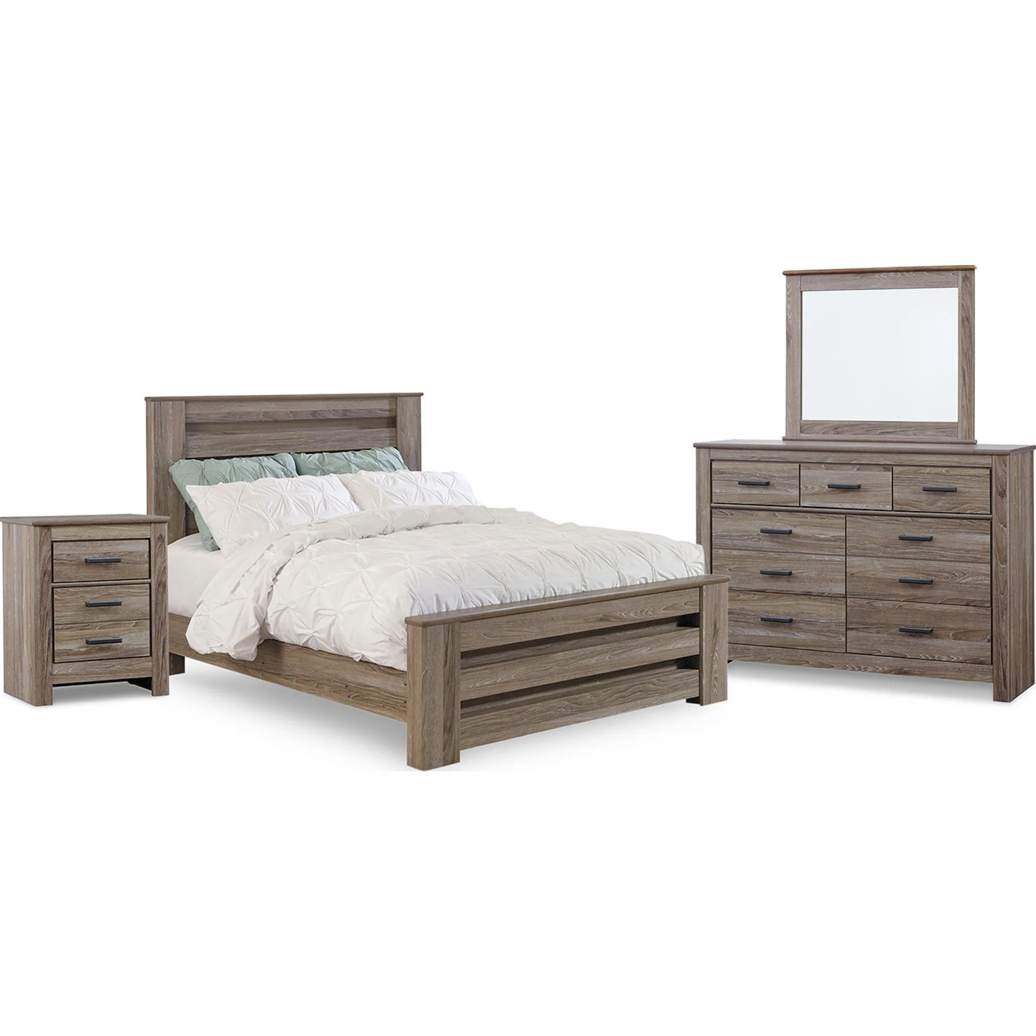 Zelen 6 Piece Queen Panel Bedroom - Warm Gray